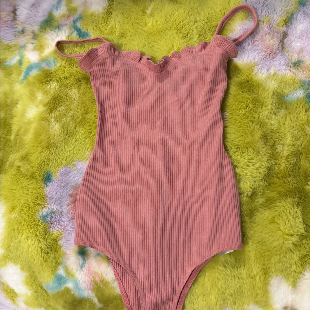 Reformation Pink Ruffled One Piece/bodysuit size XS